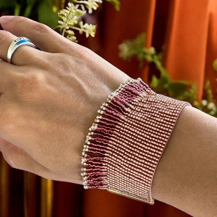 Bratara handmade Ezera din margelute Miyuki, franjuri portocalii, aur de 24K, dimensiune reglabila