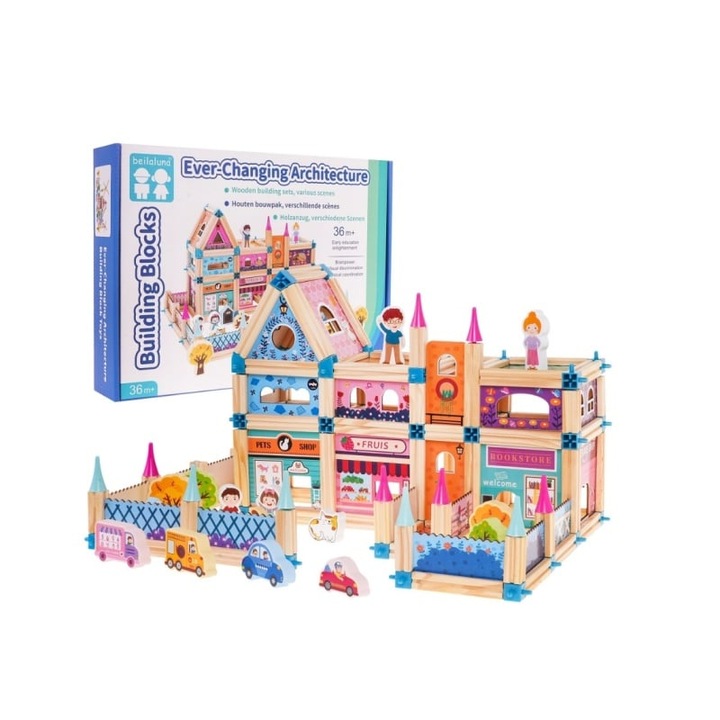Комплект за дървено строителство Mixbo Changing Architecture, 278 части, 3 години+, многоцветен