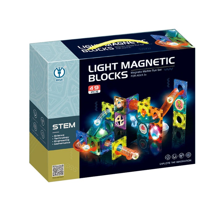 Set de Constructie Magnetic Dalian, 49 Piese, Glow in the Dark, ABS, Multicolor