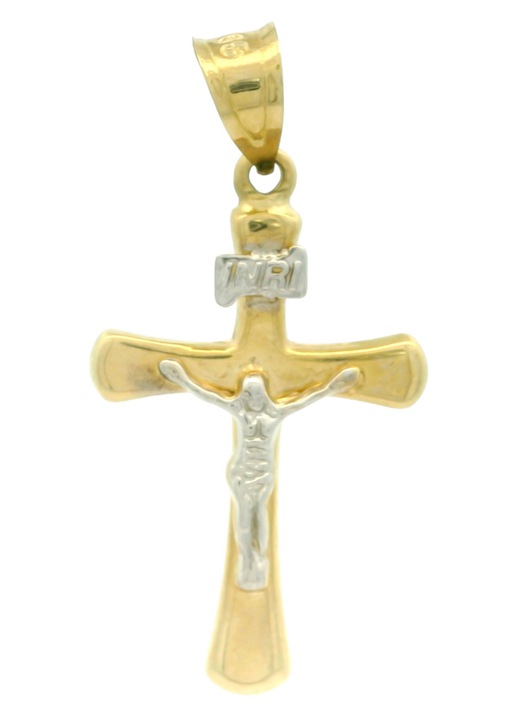 Pandantiv cruciuliță Aur 14K cu Iisus rodiat, design elegant, 31mm
