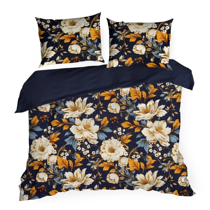 Ágynemű 160x200 Fiora sötétkék fehér virágok