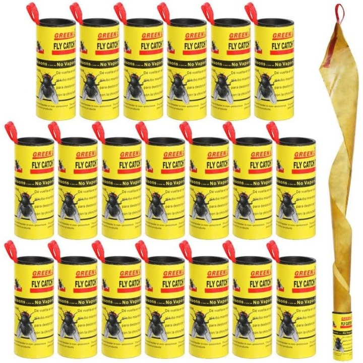 Pachet de 20 de benzi de hartie pentru capcane de muste de interior, capcana de insecte, capcana de muste ecologica, non-toxica, pentru muste de fructe, tantari, insecte, daunatori, tantari