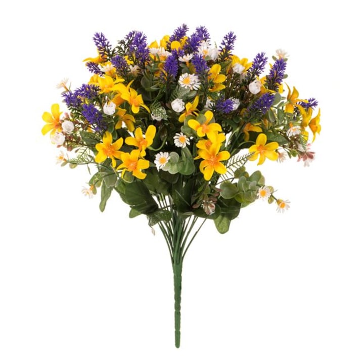 Buchet flori artificiale VENITIVO® mov galben si margarete albe 42 cm buchet decorativ artificial flori artificiale casa vaza deco