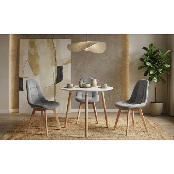 Set Masa Rotunda DT17 Alba cu 3 Scaune KJC5304 Gri