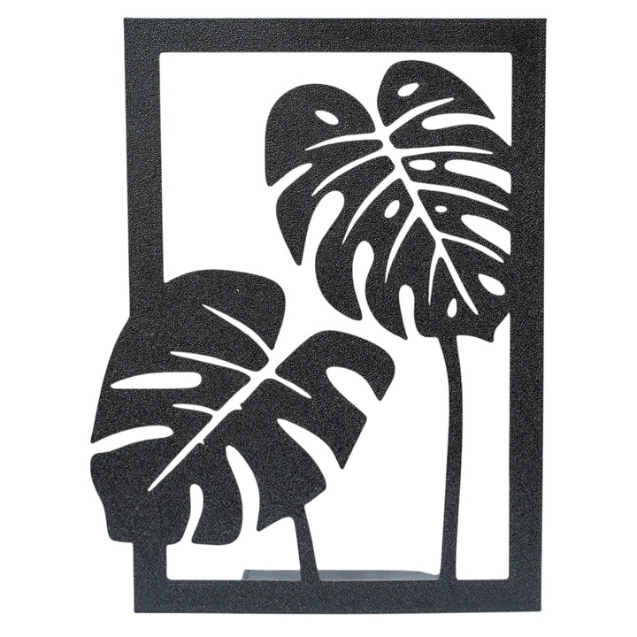 Obiect Decorativ Monstera Negru – Panou Floral din Plastic 17x12 cm