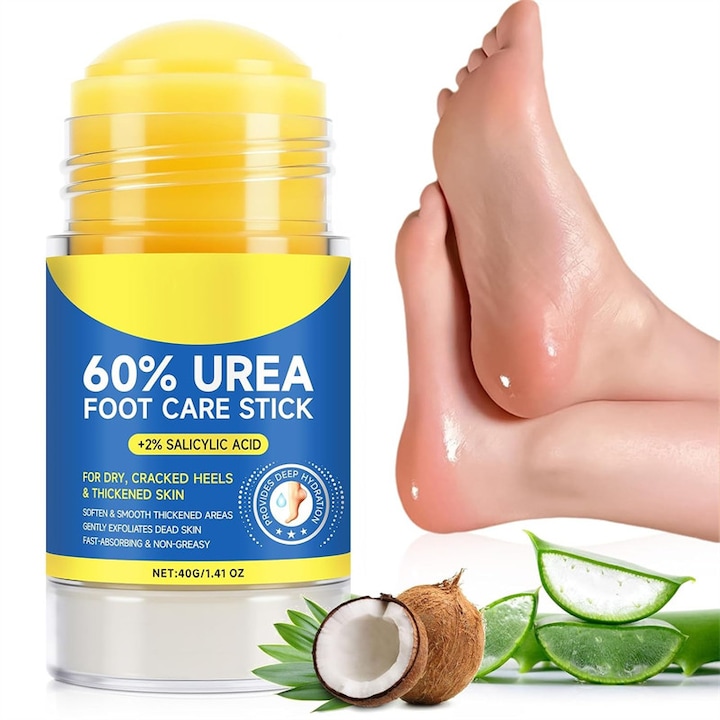 Crema pentru picioare cu uree, care contine 60% uree si 2% acid salicilic, hidrateaza si indeparteaza bataturile si pielea moarta. Potrivita pentru calcaie, maini si genunchi uscate si crapate. 40g