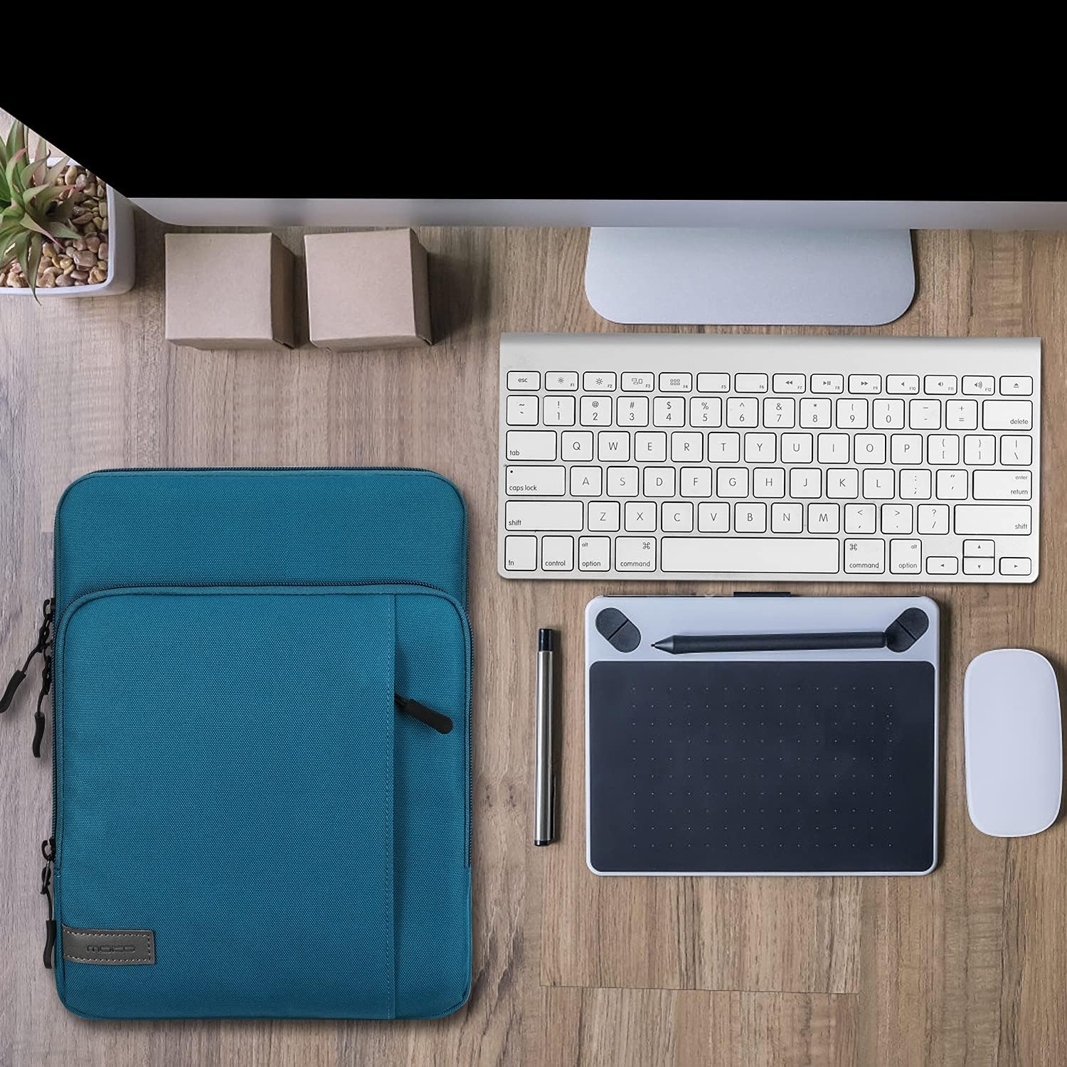 Husă Laptop 13.3" MoKo, Albastru, rezistent la apă, compartiment pentru accesorii