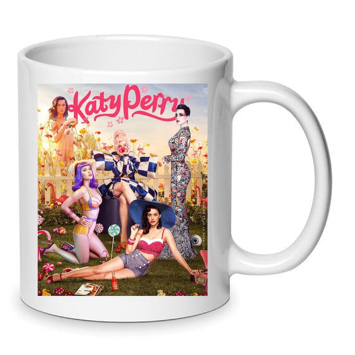 Cana ceramica Katy Perry, 330ml, alb, design minimalist, rezistenta la masina de spalat vase