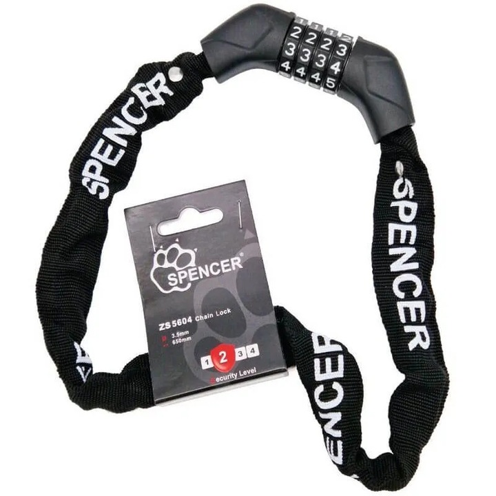 Spencer ZS5604 kerékpárzár, 3.5x650mm, 4 számjegyű, könnyűszerkezetes