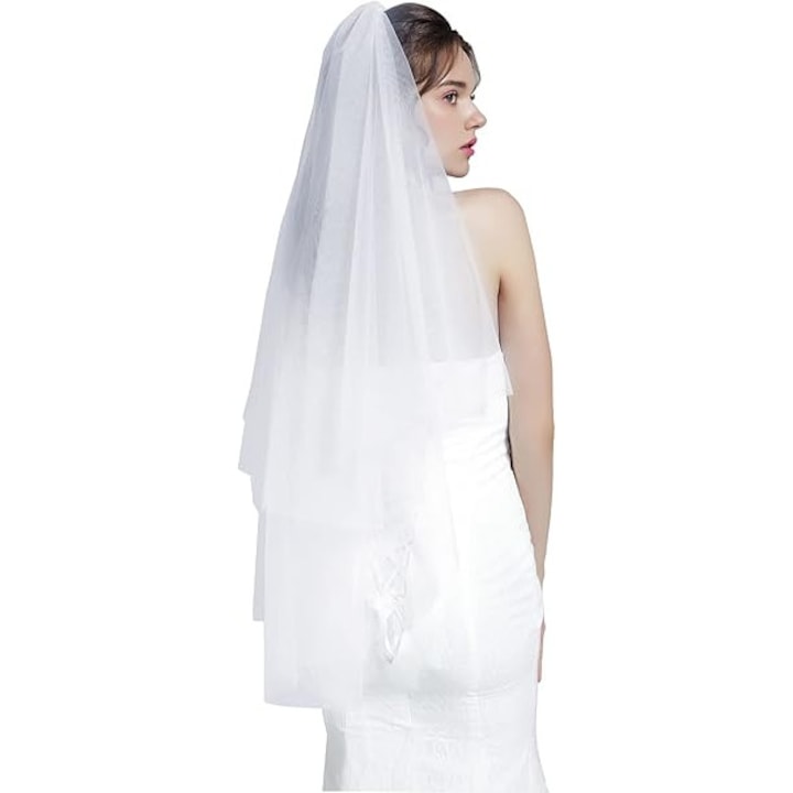 Voal mireasa BEAUTELICATE, 90 cm, 2 straturi, culoare alb