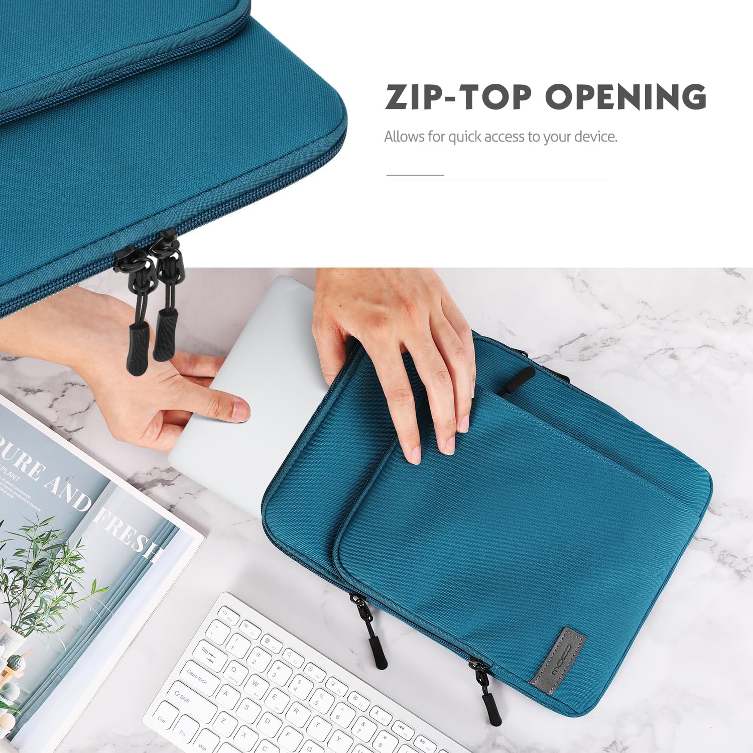 Husă Laptop 13.3" MoKo, Albastru, rezistent la apă, compartiment pentru accesorii