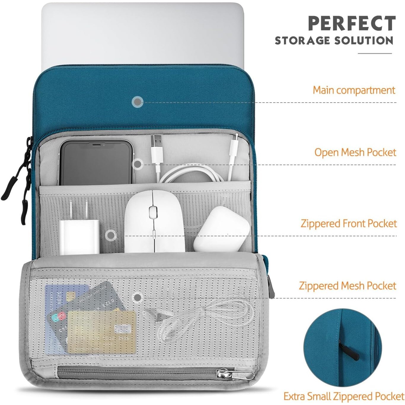 Husă Laptop 13.3" MoKo, Albastru, rezistent la apă, compartiment pentru accesorii