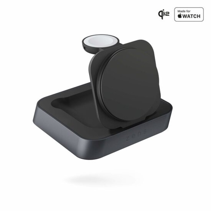 Încărcător wireless Zens Nightstand Charger Pro 2, 15W, pentru iPhone Qi2 și Apple Watch, cu modul de încărcare portret/landscape