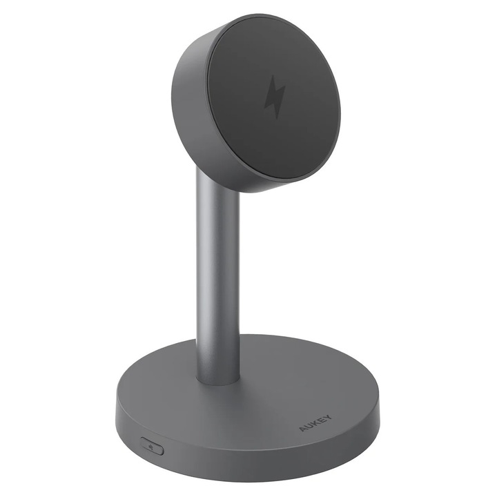Încărcător wireless magnetic Aukey MagFusion 1X LC-MC111, 25W, USB-C, gri închis, tip stand