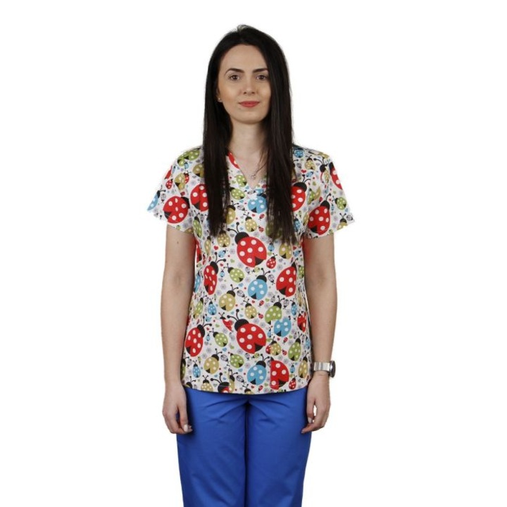 Bluza dama CLARA Imprimeu buburuze, XS - Uniforma Medicala