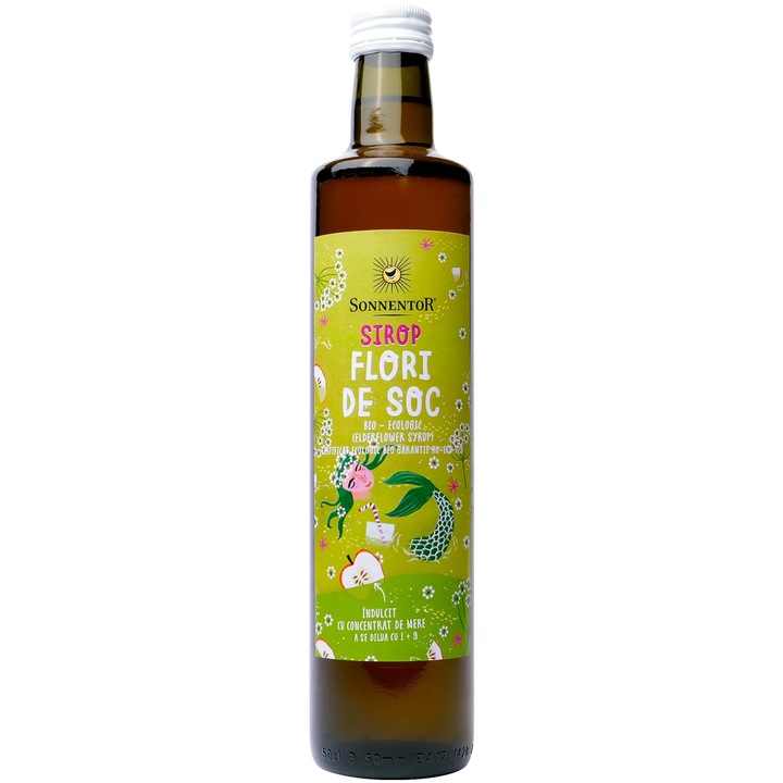 Sirop concentrat Flori Soc fara zahar indulcit cu suc de mere, 100%natural Bio, dilutie economica 1:10, 500ml, Sonnentor
