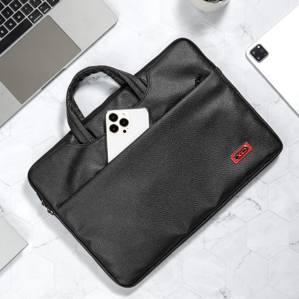 Geanta pentru Laptop 15 inch, Material Textil Premium, Interior Microfibra, Protectie Zgarieturi, Compacta si Usoara, Neagra