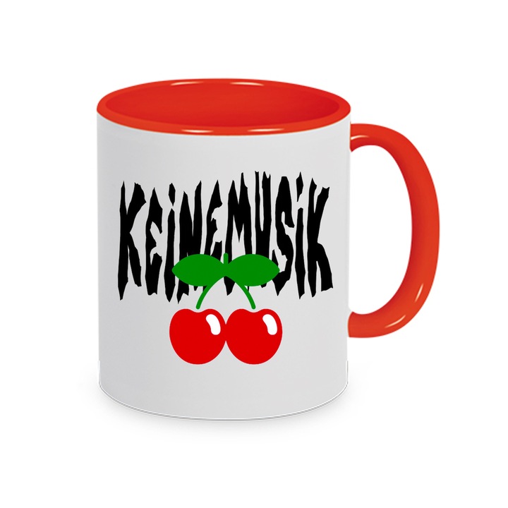 Cana ceramica Keinemusik No1, 330ml, alb cu rosu, rezistenta la masina de spalat vase