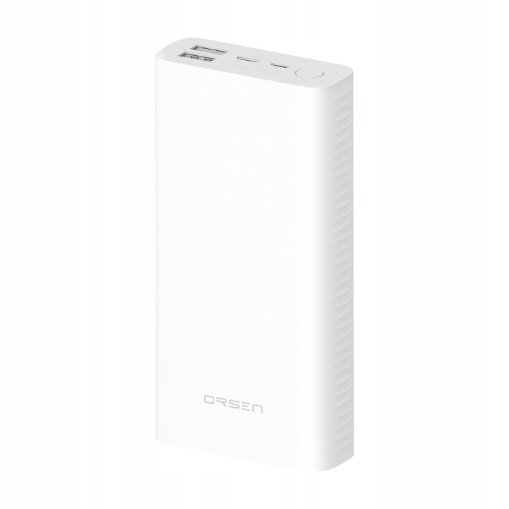 Power bank Orsen E39 20000mAh, 2 porturi USB, alb, 27x71x141mm