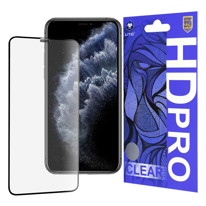 Lito HD Pro Clear telefontok, edzett üveg, fekete, iPhone XS Max / iPhone 11 Pro Max készülékhez