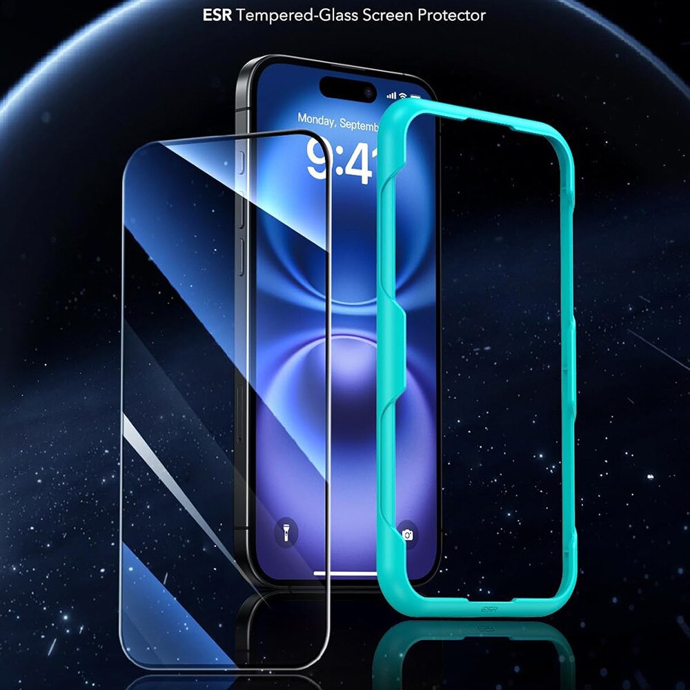 Husa Protectie Compatibila cu Tempered Glass, ESR, iPhone 16 Plus - Black