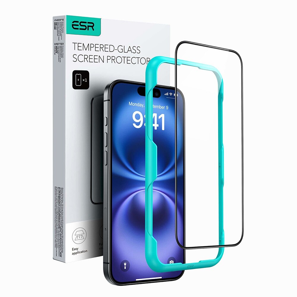 Husa Protectie Compatibila cu Tempered Glass, ESR, iPhone 16 Plus - Black