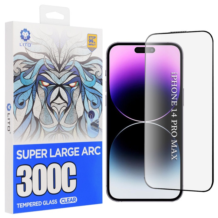 Folie telefon Lito D+ Max 300C, sticlă securizată, transparent, pentru iPhone 14 Pro Max