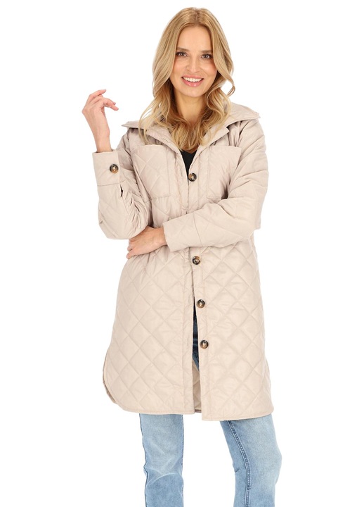 Jacheta matlasata de primavara, Perso, cu gluga, bej inchis