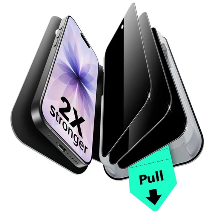 Folie protectie compatibila cu Apple iPhone 16 Pro / iPhone 17, ESR, Privacy Tempered Glass UltraFit (3 pack), negru