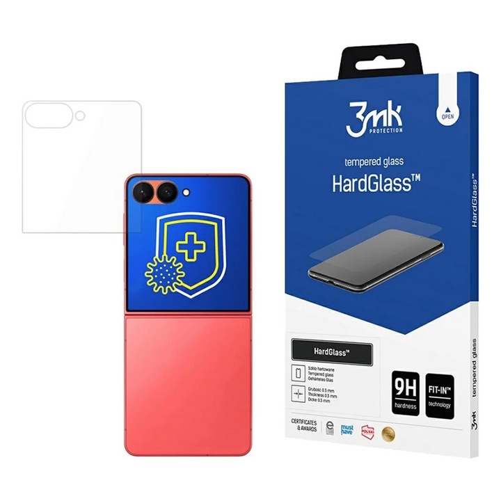 Защитно фолио, съвместимо с протектор за екран HardGlass, 3mk, Samsung Galaxy Z Flip7 - Прозрачен