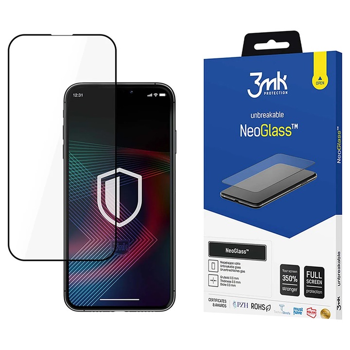 Folie Protectie Compatibila cu NeoGlass Screen Protector, 3mk, iPhone 14 Pro Max - Black