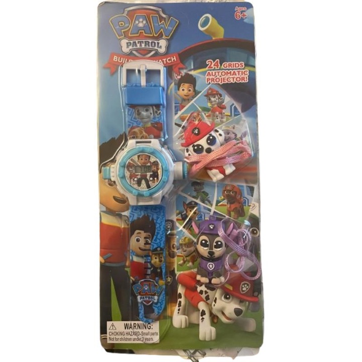 Gyermek óra Mancs őrjárat kivetítővel, lila-kék, 23cm, 2 kulcstartóval