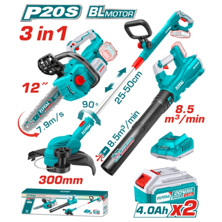 TOTAL TOSLI241189E set de scule fara fir, 20 V, 2 x 4 Ah