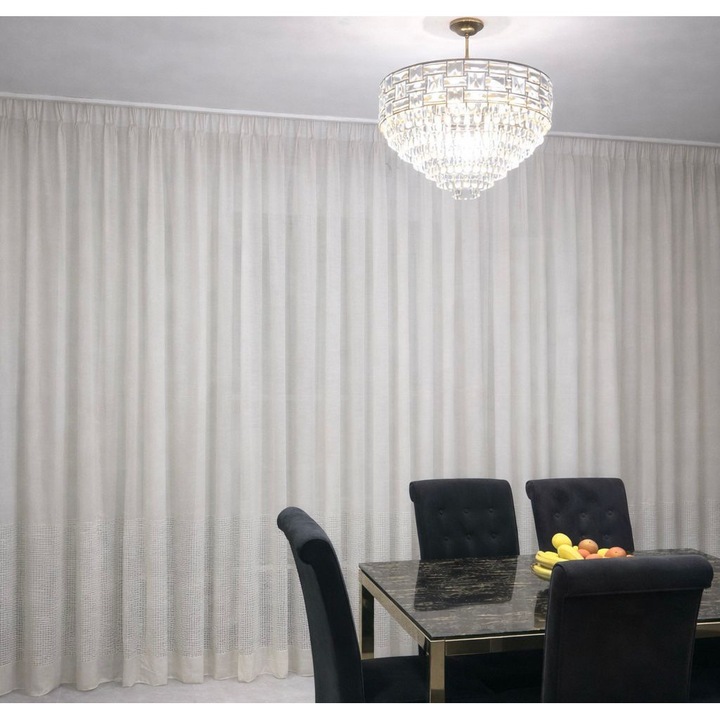 Perdea din in cu insertie plasa, ivory, lucrata pe rejansa 500 x 250 cm