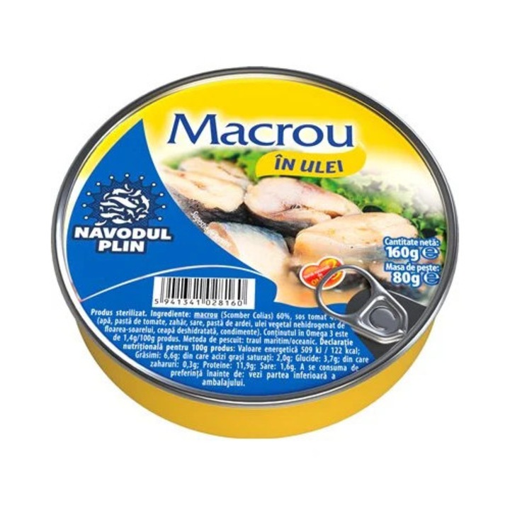 Macrou in Ulei de Floarea Soarelui, Navodul Plin, 160 g