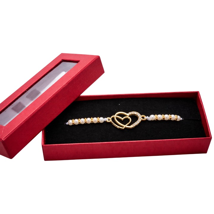 Finom karkötő martisor típusú, két szív, piros doboz ablakos