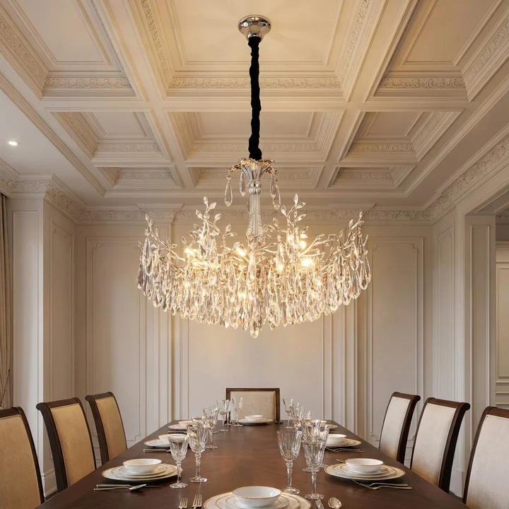 Полилей RFAN, модел 1117/600, кристална текстура, метал, 8 x E14, сребрист