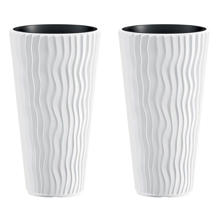 Set 2 ghivece de flori, Sandy Slim, rotunde, inalte, 29.7x53.1 cm, alb, Prosperplast