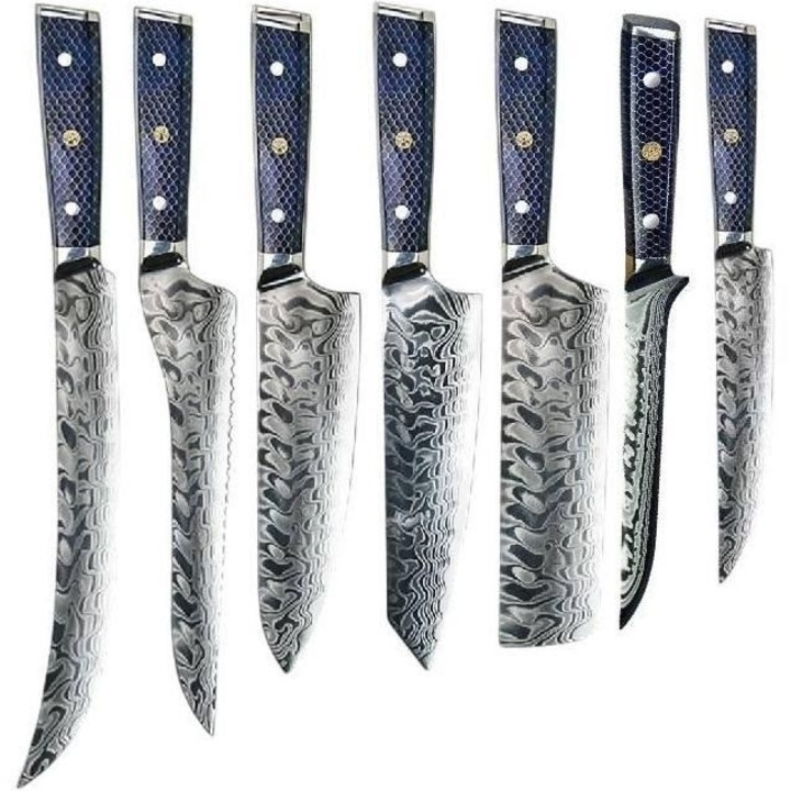 Комплект кухненски ножове дамаск YU-37421 – Син