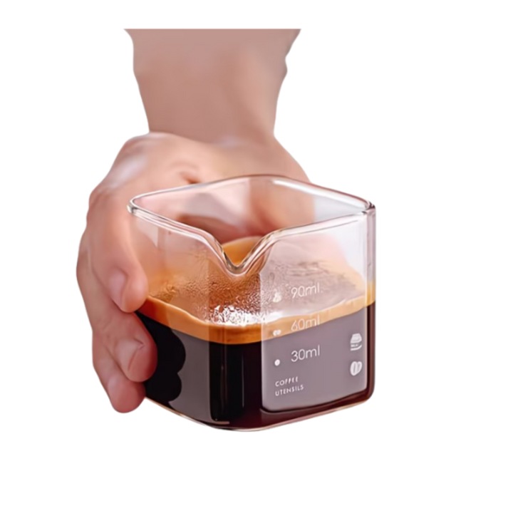 Pahar din sticla borosilicat, pentru cafea, lapte, uz caznic, gradat, 6x6 cm, 90 ml