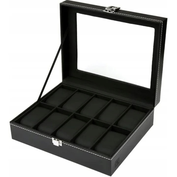 Cutie pentru ceasuri, Songmics, model JWB12BV2, neagra, 12 ceasuri, 7, 8x30, 2x20, 2cm