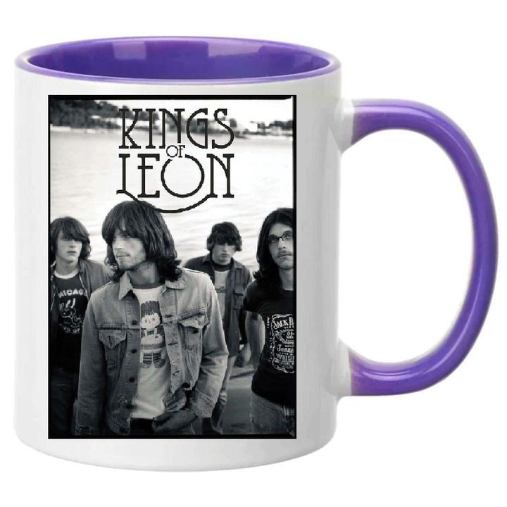 Kings of Leon Music Band Mug No5 – Ceramica 330ml, Alb & Violet, Lavabila in Masina de Spalat Vase