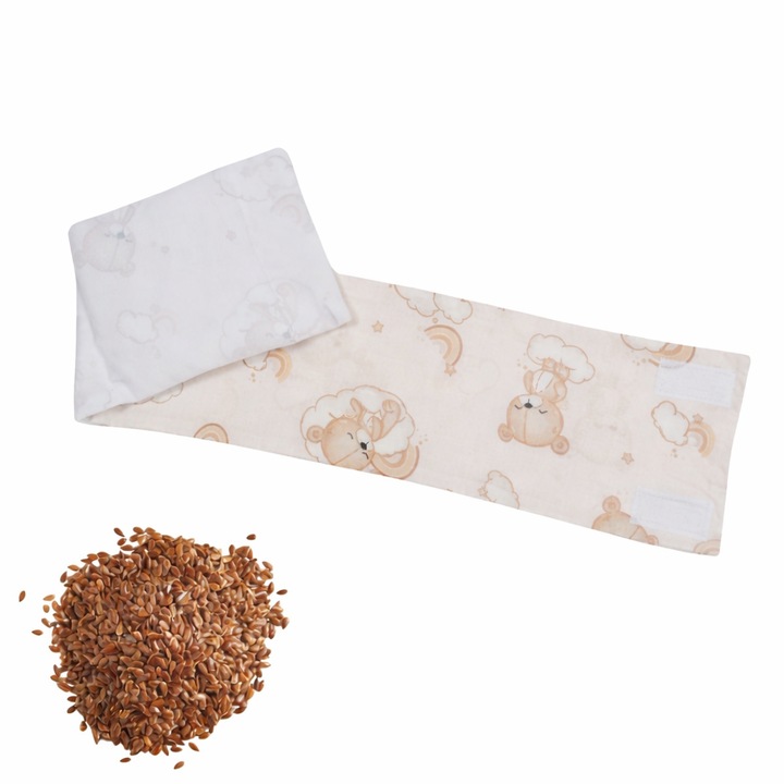 Centura anticolici reglabila cu seminte din in 0-12 luni Sleepy Bear, include pernuta seminte de in detasabila