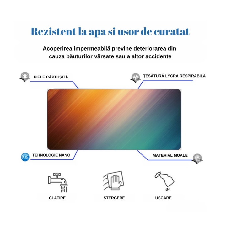 MousePad XXL Premium 900x400x4mm, Suprafata Moale, Impermeabil, Antialunecare, Culoare Portocaliu