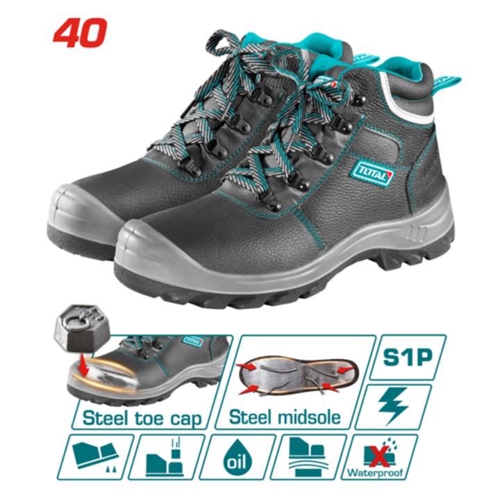 Bocanci de lucru, Total, S1P, impermeabili, piele, 40 EU