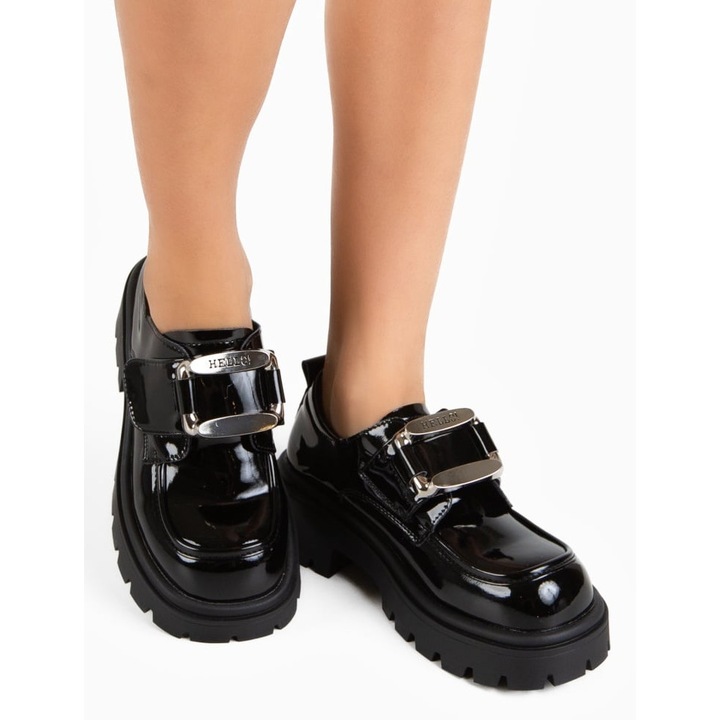 Pantofi Casual dEpurtat, Piele lacuita, Negru