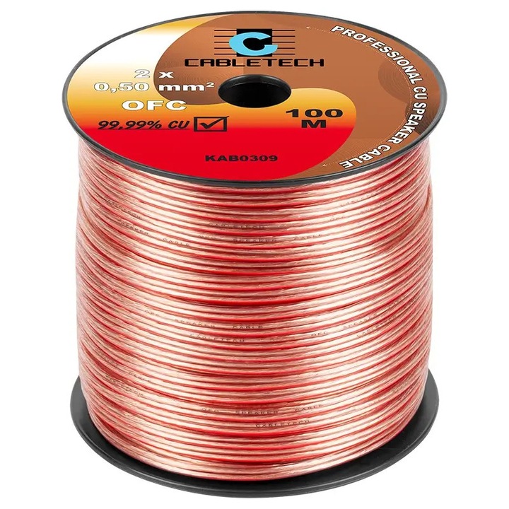 Cablu difuzor 10m OFC cupru 2x0.5mm transparent Cabletech KAB0309-10