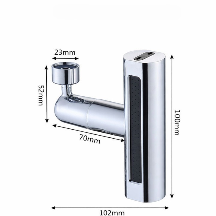 Csaptelep adapter mosogatóhoz, 4 vízsugár mód, 360°-ban forgatható, univerzális, eső/vízesés/erős/klasszikus vízsugár, krómozott felület
