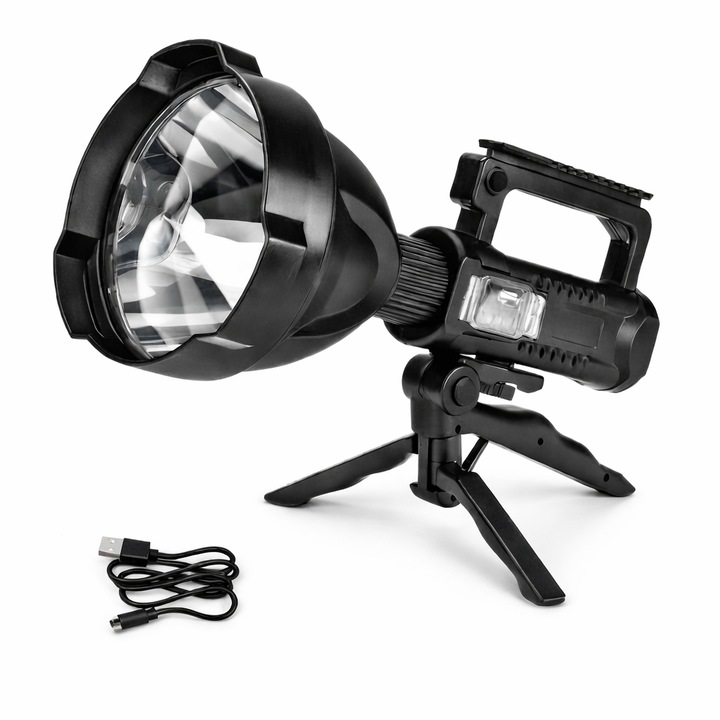 Lanterna LED cu reflector si trepied, L-835, cu 4 moduri de intensitate a luminii, culoare negru