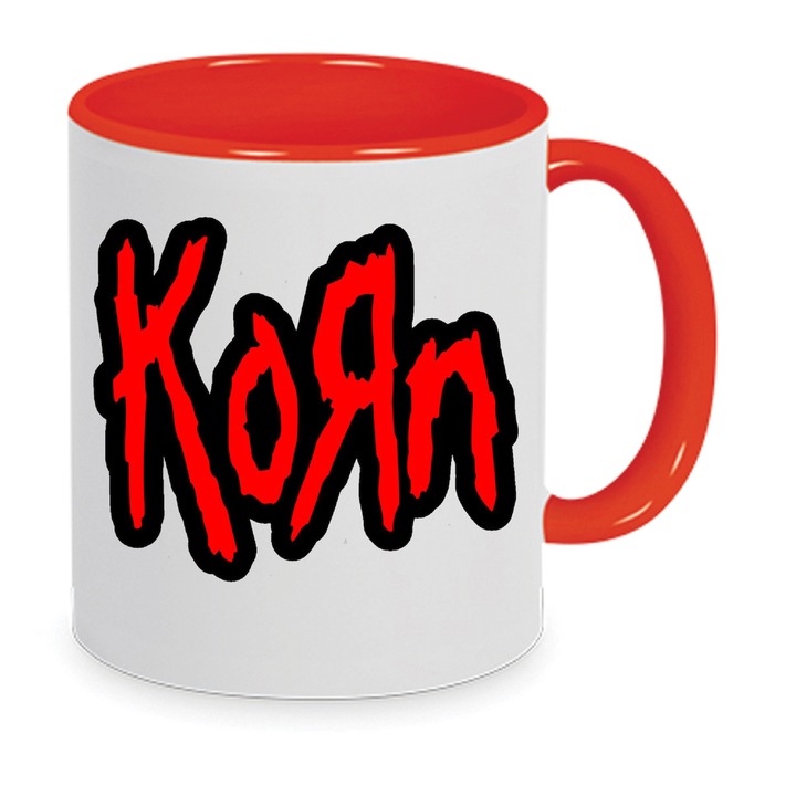 Cana Korn Music Group, ceramica 330ml, alba cu detalii rosii, rezistenta la masina de spalat vase